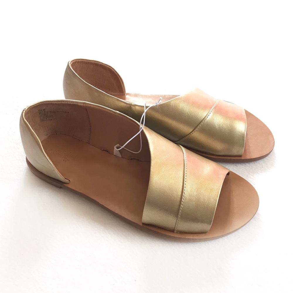 NWOT Metallic Gold Asymmetrical Slide Sandals - Picture 2 of 6